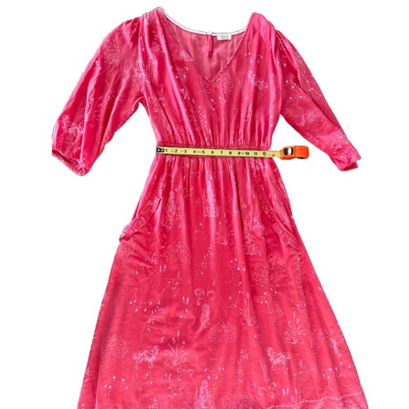 NWOT PRESS Melanie Press (British Designer)Pink Floral 100% Cotton Dress Size L - Picture 8 of 14